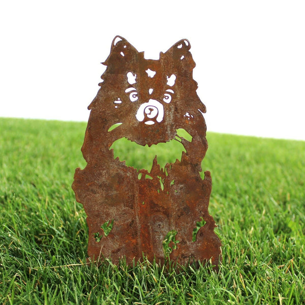 German Spitz Corten steel dog silhouette, rusted patina finish, shown outdoors – My Metal Rescue