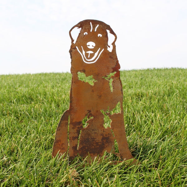 Great Pyrenees Corten steel dog silhouette, rusted patina finish, shown outdoors – My Metal Rescue