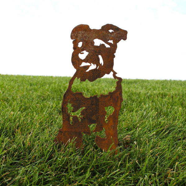 Schnauzer Corten steel dog silhouette, rusted patina finish, shown outdoors – My Metal Rescue