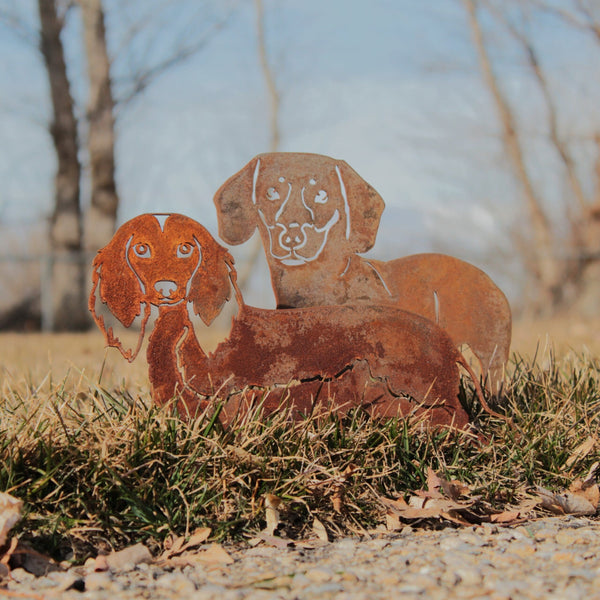 Dachshund Shorthaired Corten steel dog silhouette, rusted patina finish – My Metal Rescue