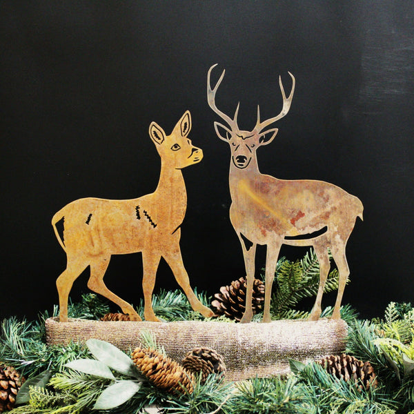 Deer Doe Corten steel dog silhouette, rusted patina finish, shown outdoors – My Metal Rescue