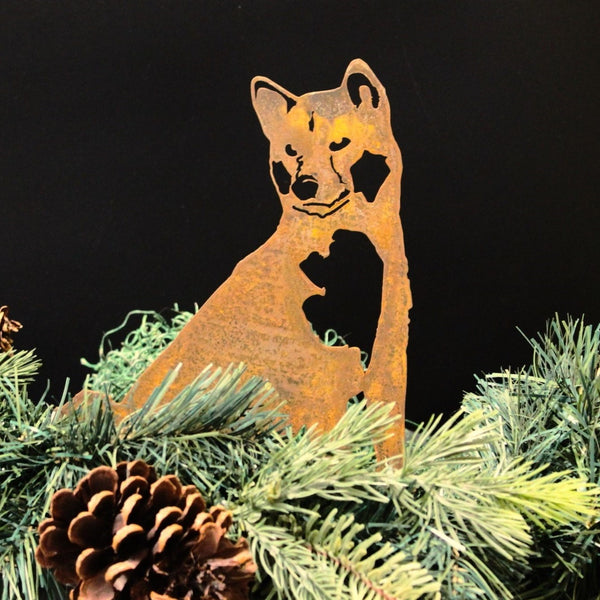Shiba Inu Corten steel dog silhouette, rusted patina finish, shown outdoors – My Metal Rescue