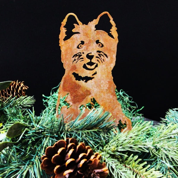 West Highland White Terrier Corten steel dog silhouette, rusted patina finish, shown outdoors – My Metal Rescue