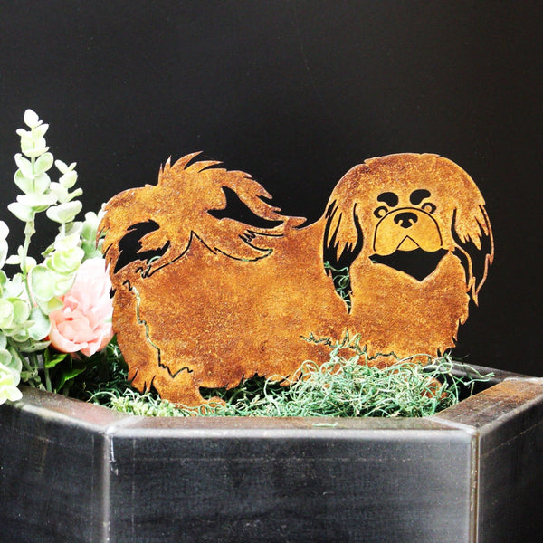 Pekingese Corten steel dog silhouette, rusted patina finish – My Metal Rescue