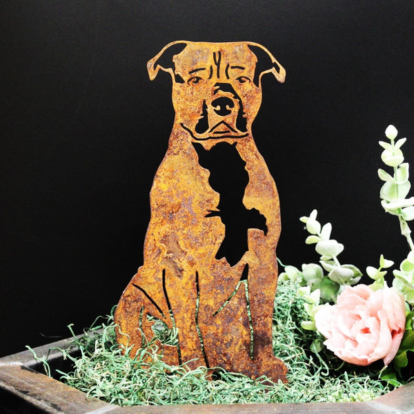 Staffordshire Bull Terrier Corten steel dog silhouette, rusted patina finish – My Metal Rescue