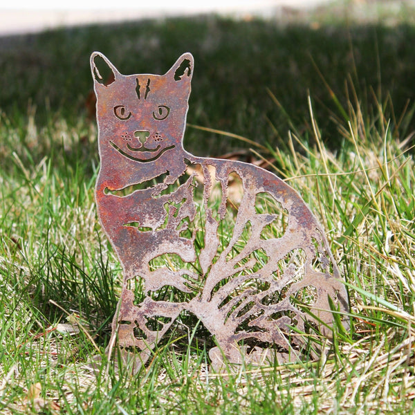 Bengal Corten steel dog silhouette, rusted patina finish, shown outdoors – My Metal Rescue