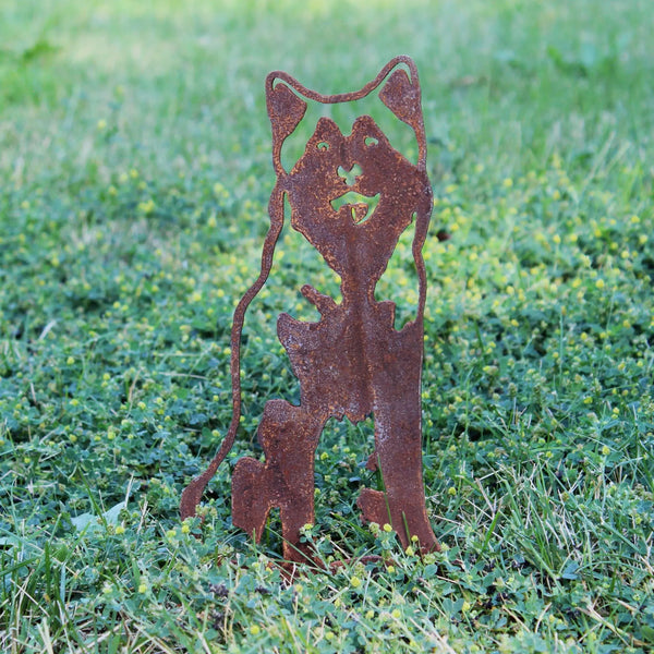 Siberian Husky Corten steel dog silhouette, rusted patina finish, shown outdoors – My Metal Rescue