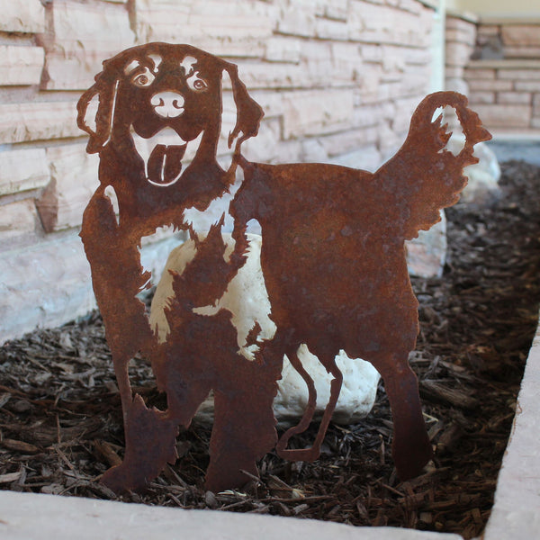 Hovawart Corten steel dog silhouette, rusted patina finish, shown outdoors – My Metal Rescue