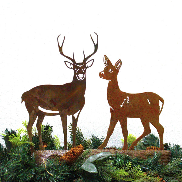 Deer Doe Corten steel dog silhouette, rusted patina finish, shown outdoors – My Metal Rescue