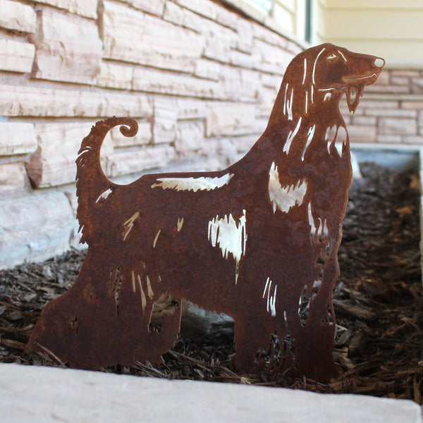 Afghan Hound Corten steel dog silhouette, rusted patina finish, shown outdoors – My Metal Rescue