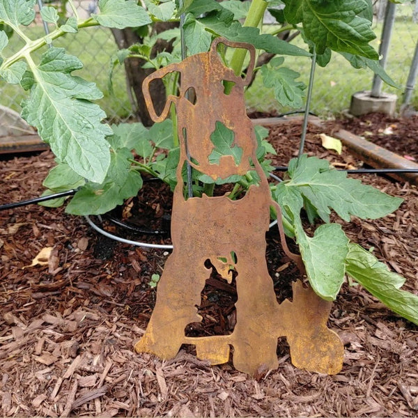 Airedale Terrier Corten steel dog silhouette, rusted patina finish, shown outdoors – My Metal Rescue