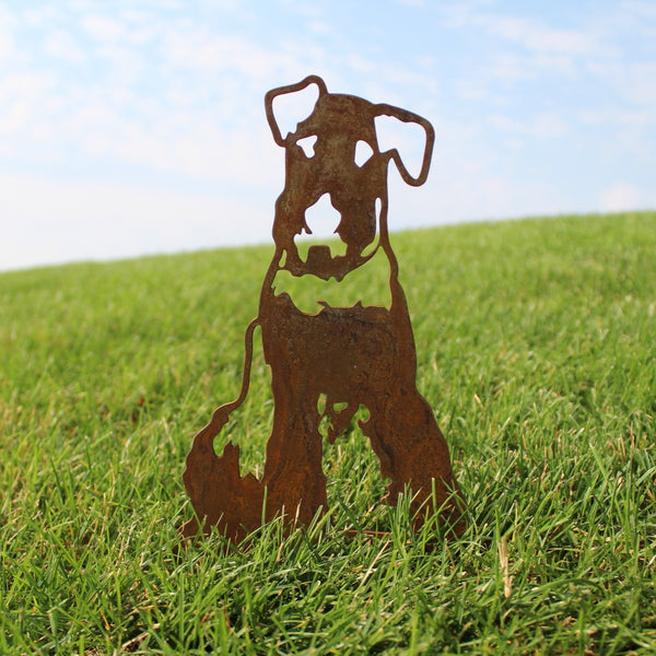 Airedale Terrier Corten steel dog silhouette, rusted patina finish, shown outdoors – My Metal Rescue