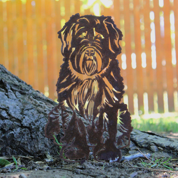 Soft Coated Wheaten Terrier Corten steel dog silhouette, rusted patina finish, shown outdoors – My Metal Rescue