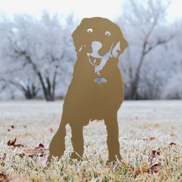 Labrador Retriever Metal Art Handcrafted Dog Décor Corten steel dog silhouette, shown outdoors – My Metal Rescue