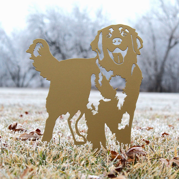Golden Retriever Standing Corten steel dog silhouette, shown outdoors – My Metal Rescue