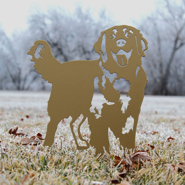 Gold Golden Retriever Standing Corten steel dog silhouette, shown outdoors – My Metal Rescue