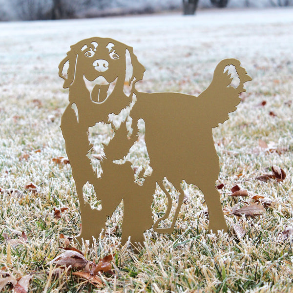 Golden Retriever Standing Corten steel dog silhouette, shown outdoors – My Metal Rescue
