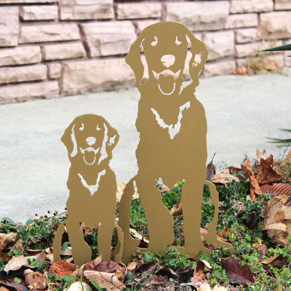 Gold Golden Retriever Sitting Corten steel dog silhouette, shown outdoors – My Metal Rescue