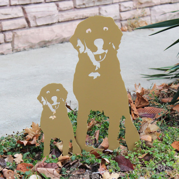 Gold Labrador Retriever Corten steel dog silhouette, shown outdoors – My Metal Rescue