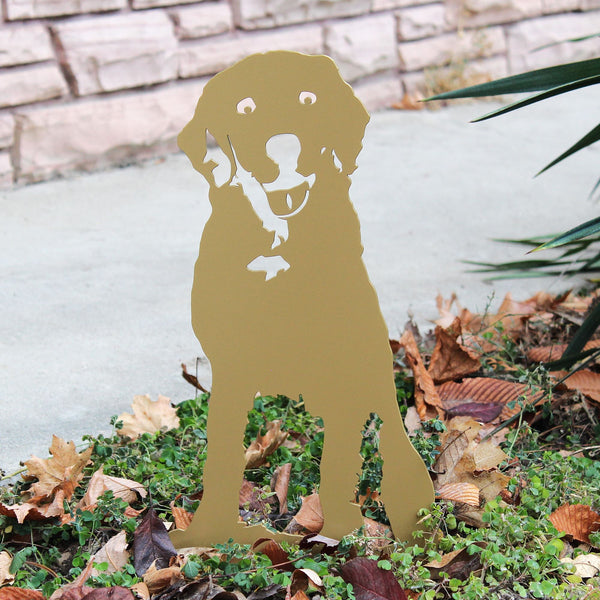 Gold Labrador Retriever Corten steel dog silhouette, shown outdoors – My Metal Rescue