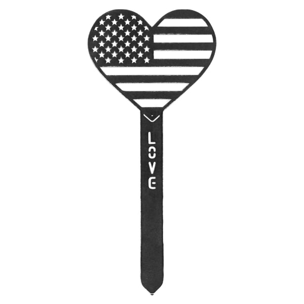 Corten Steel US Flag Heart Garden Stake in Corten steel, raw polished steel finish – My Metal Rescue