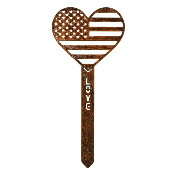 Corten Steel US Flag Heart Garden Stake in Corten steel, rusted patina finish – My Metal Rescue